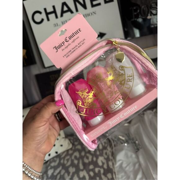 Vintage style Juicy Couture pvc travel Makeup Cosmetic Case Bag Pouch & bottles - Picture 1 of 3